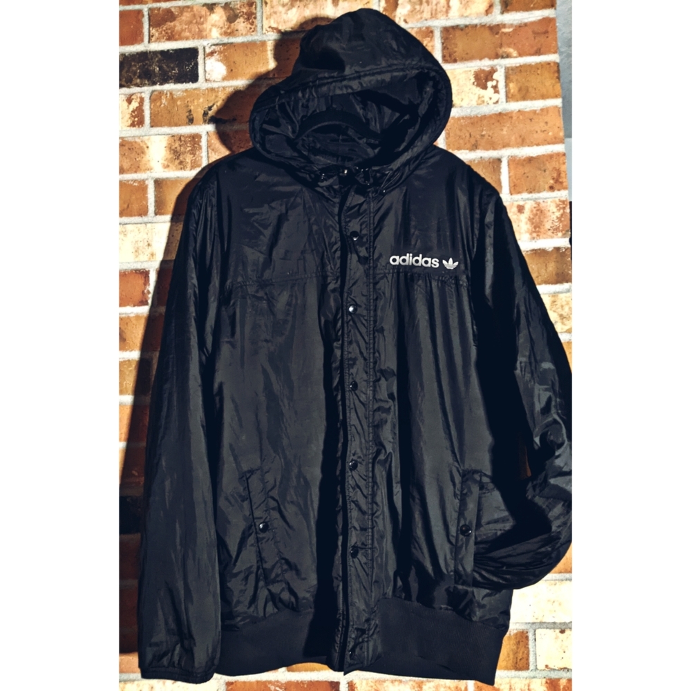 Adidas Originals AC Padded Jacket Long Black Midi Hooded Rain Coat Nylon Mens 2X